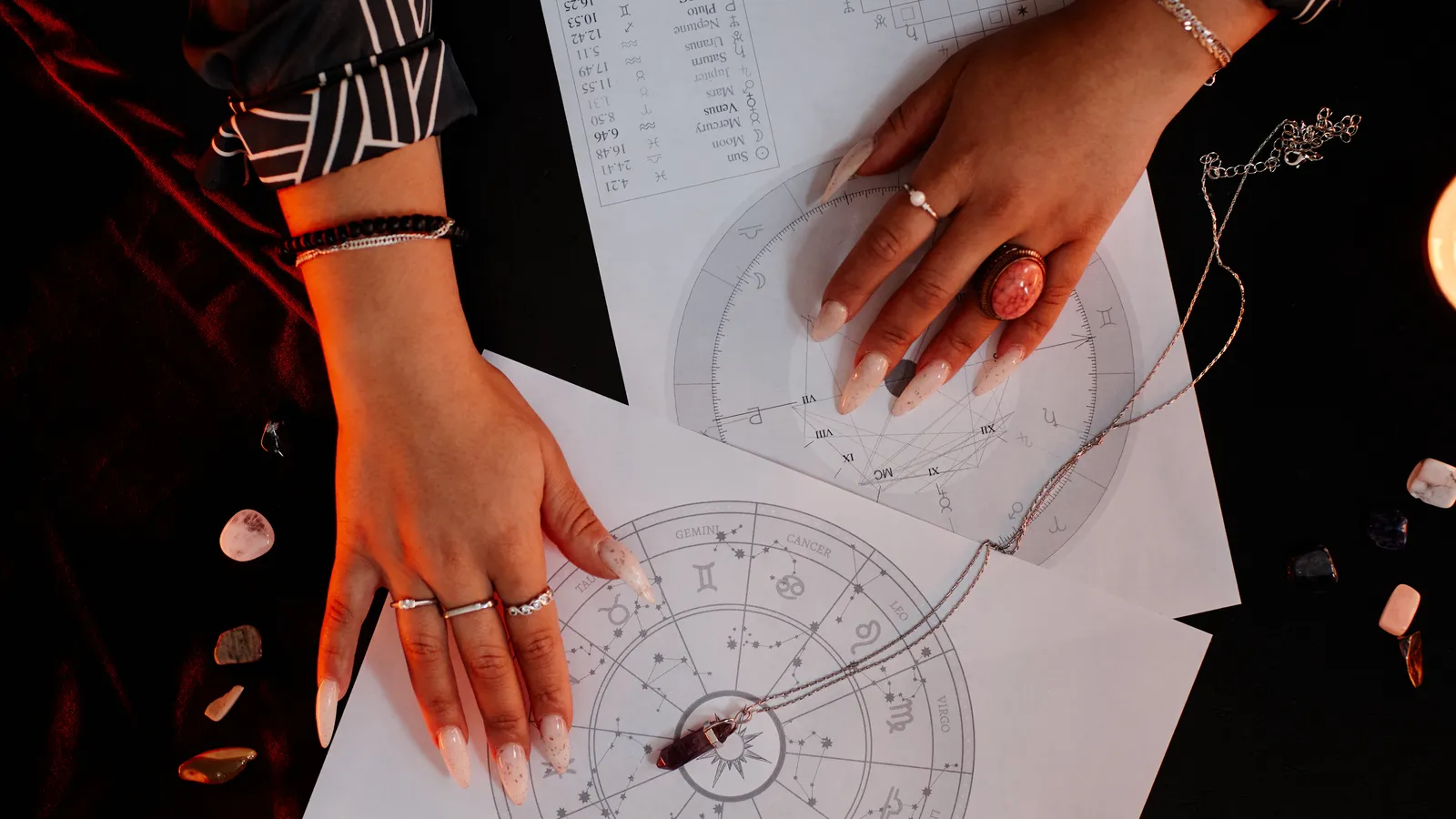 Hands holding astrology chart beside zodiac constellations symbolizing attachment style quiz insights